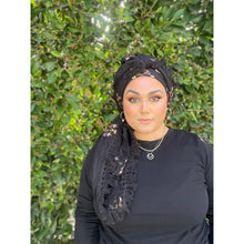 Israeli Tassel Embroidered Very Large Square - Elegant Black/Gold-Squares-The Little Tichel Lady