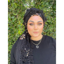 Israeli Tassel Embroidered Very Large Square - Elegant Black/Gold-Squares-The Little Tichel Lady