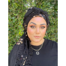 Israeli Tassel Embroidered Very Large Square - Elegant Black/Gold-Squares-The Little Tichel Lady