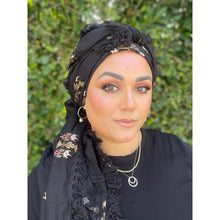 Israeli Tassel Embroidered Very Large Square - Elegant Black/Gold-Squares-The Little Tichel Lady