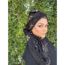 Israeli Tassel Embroidered Very Large Square - Elegant Black/Gold-Squares-The Little Tichel Lady