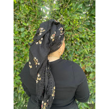 Israeli Tassel Embroidered Very Large Square - Elegant Black/Gold-Squares-The Little Tichel Lady