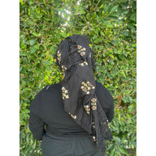 Israeli Tassel Embroidered Very Large Square - Elegant Black/Gold-Squares-The Little Tichel Lady