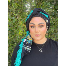 Israeli Tassel Embroidered Very Large Square - Black/Floral Border-Squares-The Little Tichel Lady