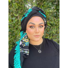 Israeli Tassel Embroidered Very Large Square - Black/Floral Border-Squares-The Little Tichel Lady