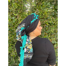 Israeli Tassel Embroidered Very Large Square - Black/Floral Border-Squares-The Little Tichel Lady