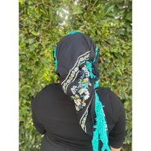 Israeli Tassel Embroidered Very Large Square - Black/Floral Border-Squares-The Little Tichel Lady