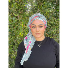 Israeli Tassel Embroidered Very Large Square - Sky Blue Floral-Squares-The Little Tichel Lady