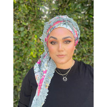 Israeli Tassel Embroidered Very Large Square - Sky Blue Floral-Squares-The Little Tichel Lady