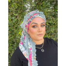 Israeli Tassel Embroidered Very Large Square - Sky Blue Floral-Squares-The Little Tichel Lady