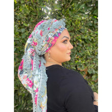 Israeli Tassel Embroidered Very Large Square - Sky Blue Floral-Squares-The Little Tichel Lady