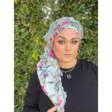 Israeli Tassel Embroidered Very Large Square - Sky Blue Floral-Squares-The Little Tichel Lady