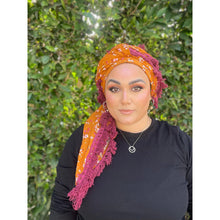 Israeli Tassel Embroidered Very Large Square - Saffron Floral-Squares-The Little Tichel Lady