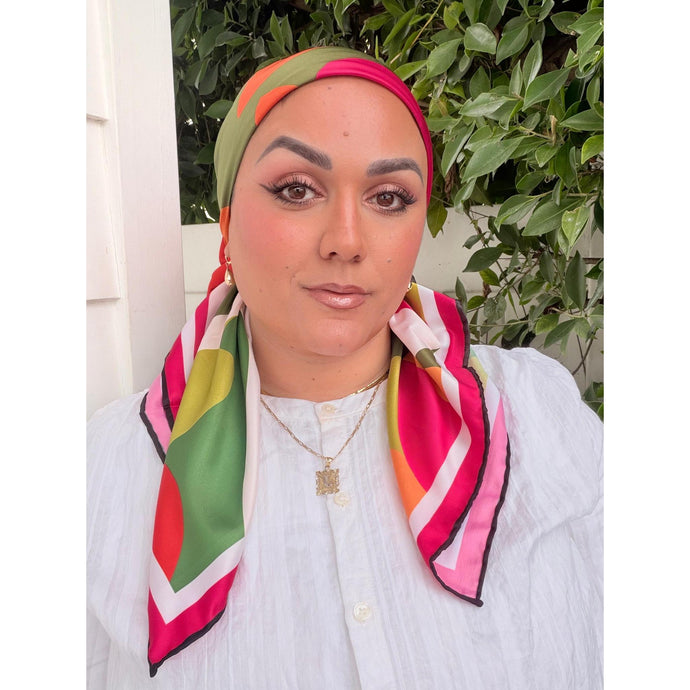 Paradisco Satin Print Square Headscarf-square-The Little Tichel Lady