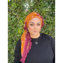 Israeli Tassel Embroidered Very Large Square - Saffron Floral-Squares-The Little Tichel Lady