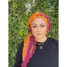 Israeli Tassel Embroidered Very Large Square - Saffron Floral-Squares-The Little Tichel Lady