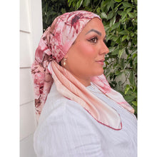 Floral Reverie Satin Print Square Headscarf - Pink-square-The Little Tichel Lady
