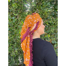 Israeli Tassel Embroidered Very Large Square - Saffron Floral-Squares-The Little Tichel Lady