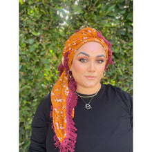 Israeli Tassel Embroidered Very Large Square - Saffron Floral-Squares-The Little Tichel Lady