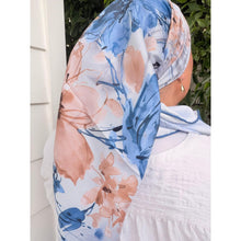 Floral Reverie Satin Print Square Headscarf - Blue-square-The Little Tichel Lady