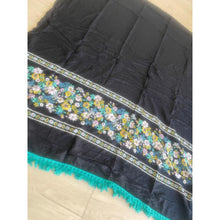 Israeli Tassel Embroidered Very Large Square - Black/Floral Border-Squares-The Little Tichel Lady