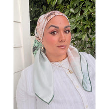 Floral Reverie Satin Print Square Headscarf - Green-square-The Little Tichel Lady