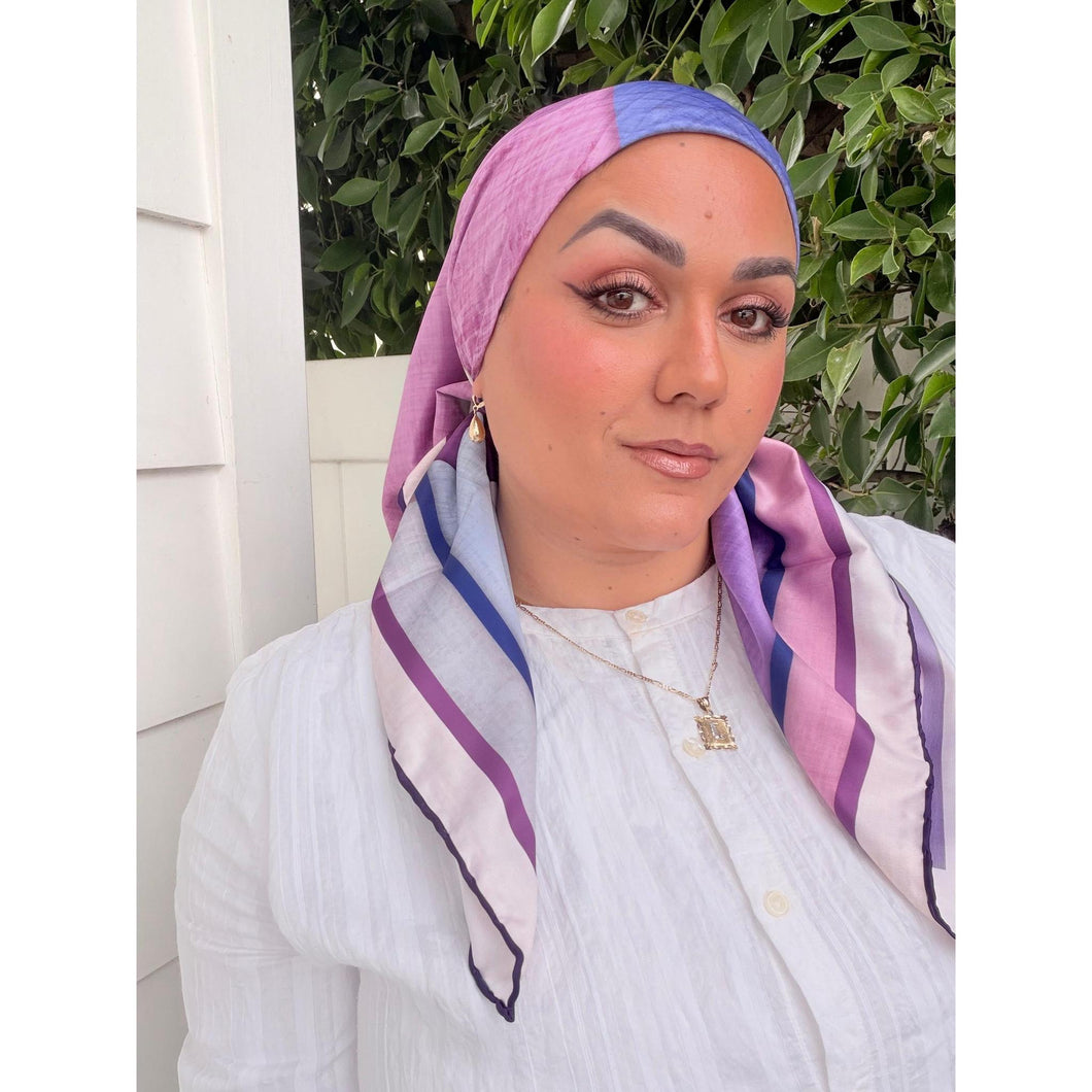 Painted Prism Satin Print Square Headscarf - Purple/Blue-square-The Little Tichel Lady