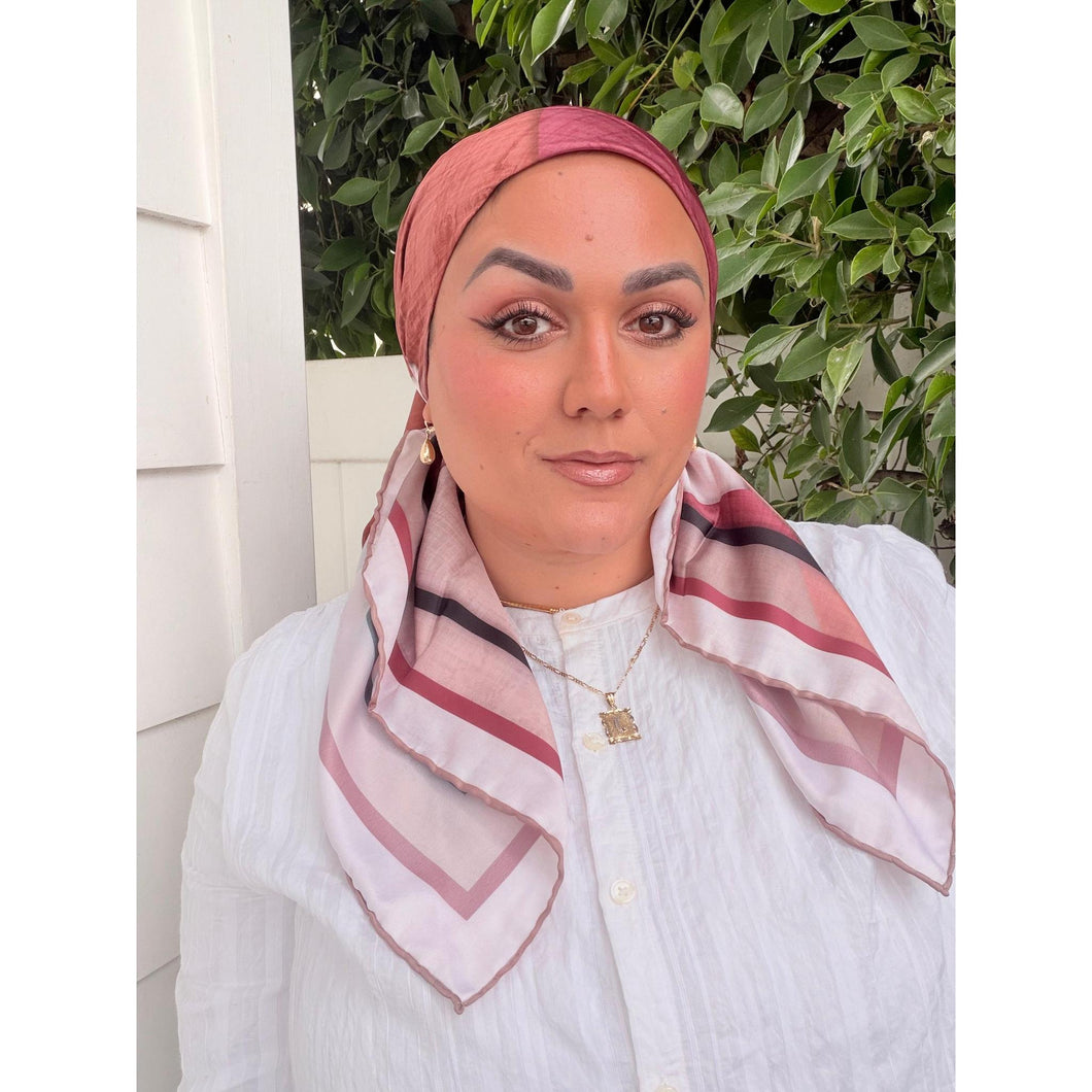 Painted Prism Satin Print Square Headscarf - Rosey-square-The Little Tichel Lady