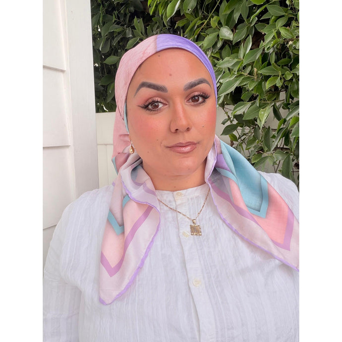 Painted Prism Satin Print Square Headscarf - Pink-square-The Little Tichel Lady