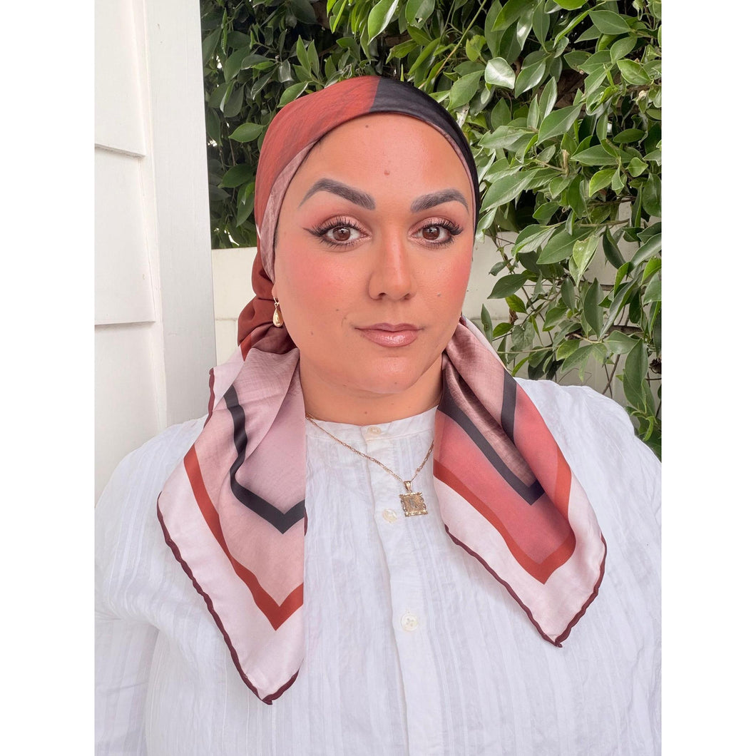 Painted Prism Satin Print Square Headscarf - Rust/Black-square-The Little Tichel Lady