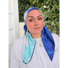 Breeze Blooms Satin Print Square Headscarf - Blue-square-The Little Tichel Lady