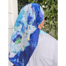 Breeze Blooms Satin Print Square Headscarf - Blue-square-The Little Tichel Lady