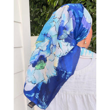 Breeze Blooms Satin Print Square Headscarf - Blue-square-The Little Tichel Lady