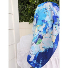 Breeze Blooms Satin Print Square Headscarf - Blue-square-The Little Tichel Lady
