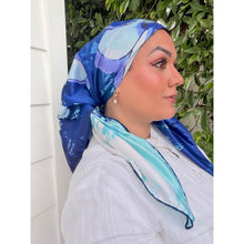Breeze Blooms Satin Print Square Headscarf - Blue-square-The Little Tichel Lady