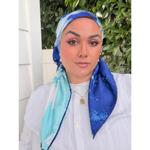 Breeze Blooms Satin Print Square Headscarf - Blue-square-The Little Tichel Lady