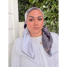 Breeze Blooms Satin Print Square Headscarf - Gray/Taupe-square-The Little Tichel Lady