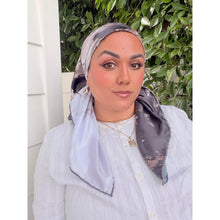 Breeze Blooms Satin Print Square Headscarf - Gray/Taupe-square-The Little Tichel Lady