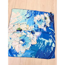 Breeze Blooms Satin Print Square Headscarf - Blue-square-The Little Tichel Lady