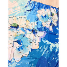 Breeze Blooms Satin Print Square Headscarf - Blue-square-The Little Tichel Lady
