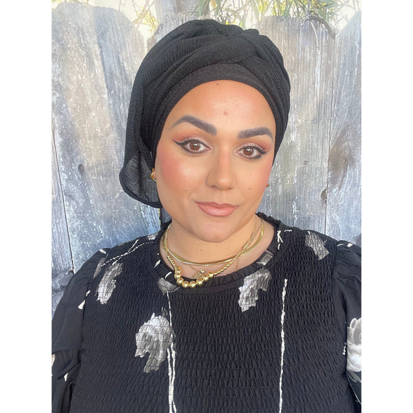 Israeli Lightweight Shimmery Headwrap - Black-Long wrap-The Little Tichel Lady