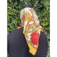 Ferragamo Authentic Vintage Designer Headscarf, Flowers & Drawings-Designer headscarf-The Little Tichel Lady