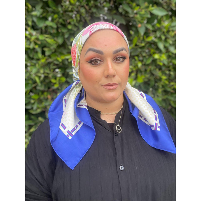 Gucci Authentic Vintage Designer Headscarf, Blue Flora Print-Designer headscarf-The Little Tichel Lady