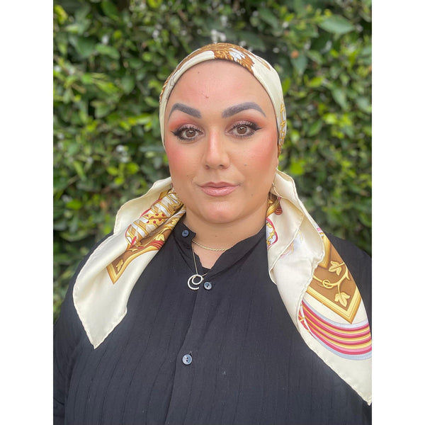 Ferragamo Authentic Vintage Designer Headscarf, Neutral Print-Designer headscarf-The Little Tichel Lady