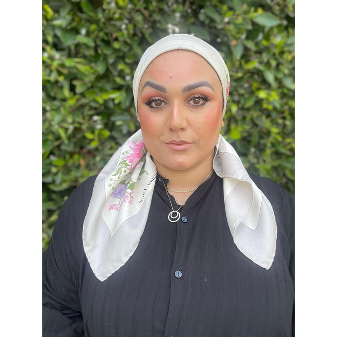 Dior Authentic Designer Headscarf, Pink Flora Print-Designer headscarf-The Little Tichel Lady