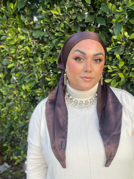 Luxe Satin Non-Slip Pretied - Chocolate Brown-pretieds-The Little Tichel Lady