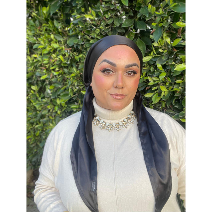 Luxe Satin Non-Slip Pretied - Black-pretieds-The Little Tichel Lady