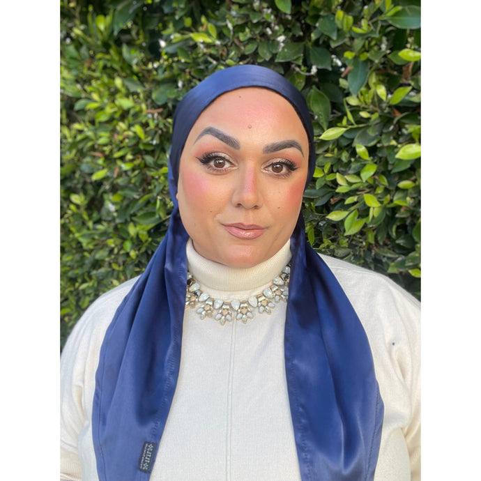 Luxe Satin Non-Slip Pretied - Navy-pretieds-The Little Tichel Lady