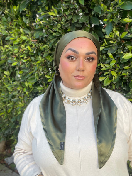 Luxe Satin Non-Slip Pretied - Olive-pretieds-The Little Tichel Lady