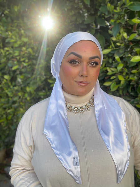 Luxe Satin Non-Slip Pretied - White-pretieds-The Little Tichel Lady